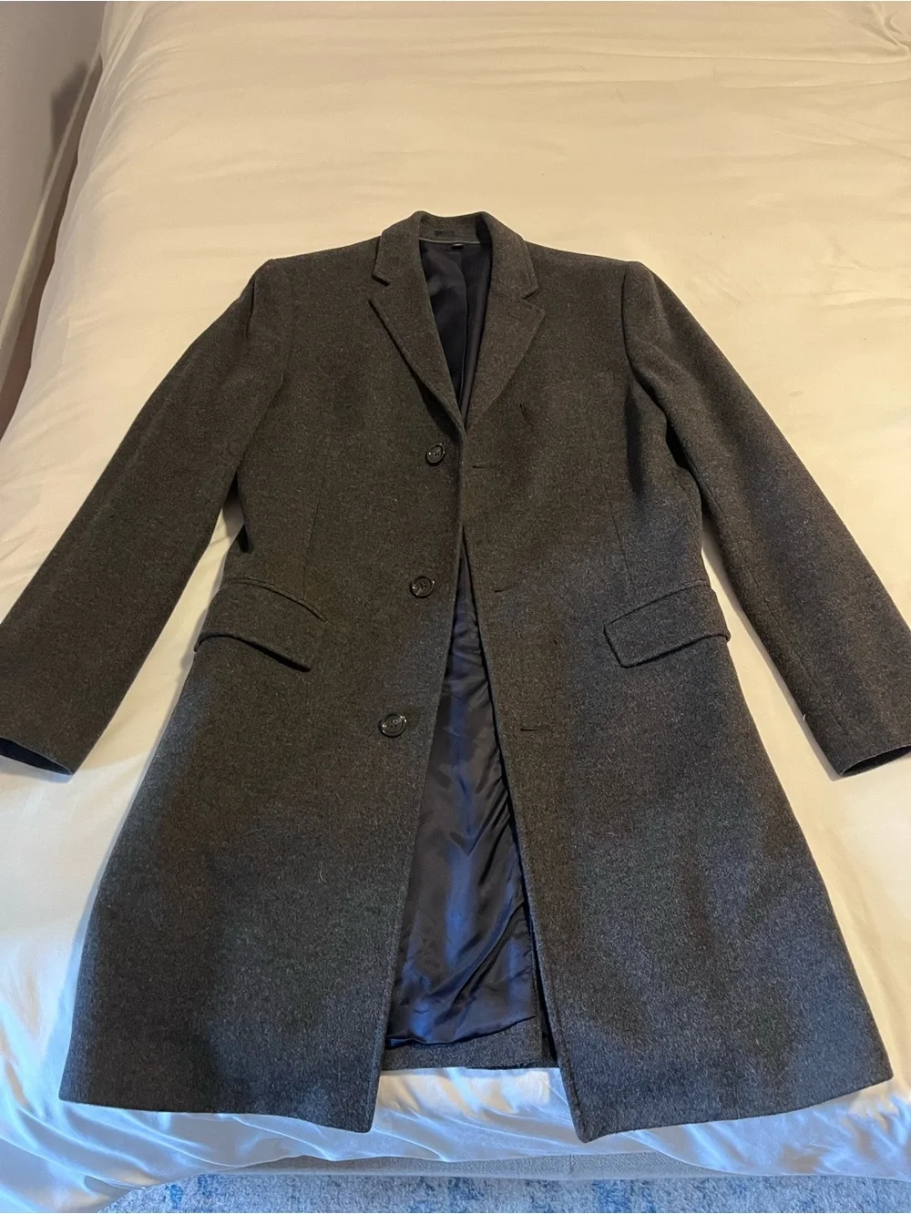 J. Crew Gray Wool-Blend Coat with Navy Lining